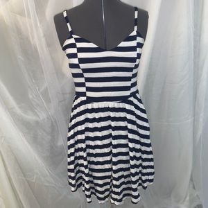 Blue and White Striped Dress with Pockets